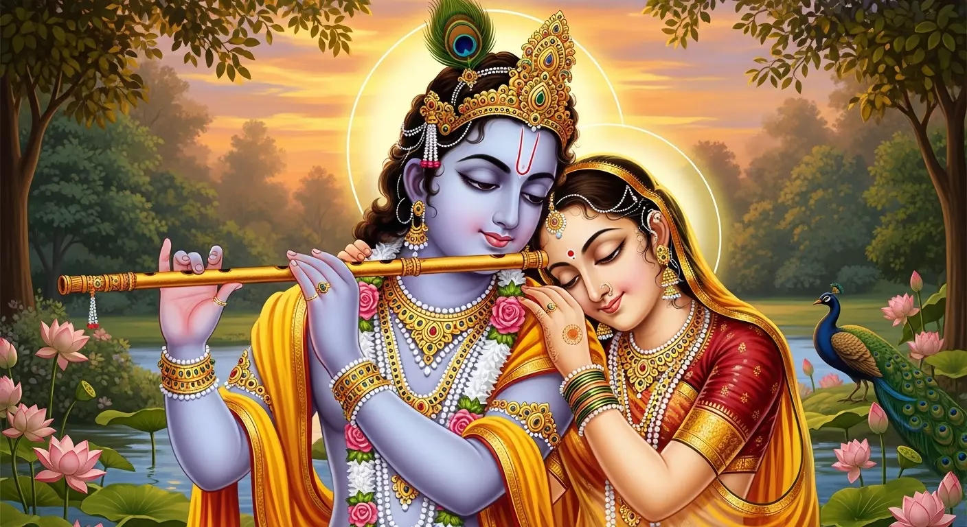 Radha Krishna Wallpaper Showing Eternal Love and Divine Spiritual Connection