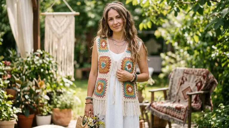Handmade Crochet Vest for Women – Boho Chic Knitted Sleeveless Cardigan