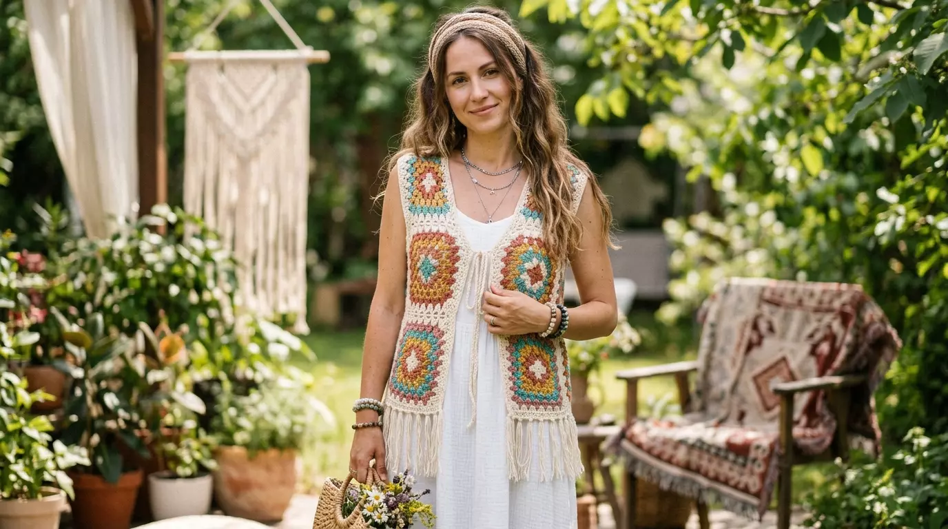 Handmade Crochet Vest for Women – Boho Chic Knitted Sleeveless Cardigan