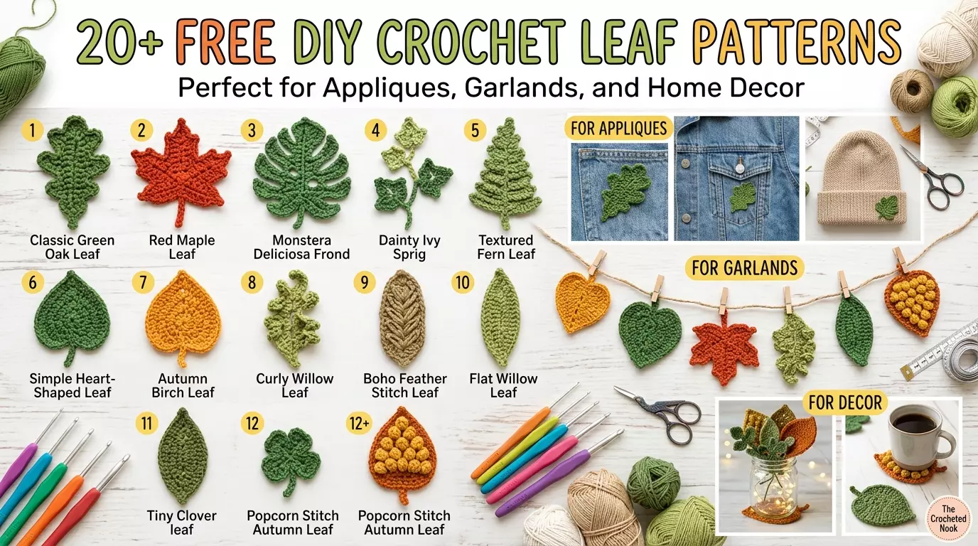 20+ DIY Crochet Leaf Pattern Perfect for Appliques Garlands Decor