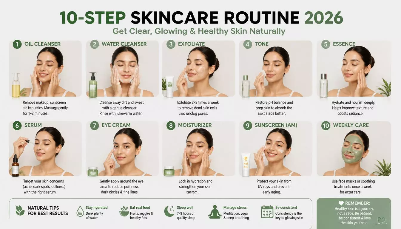 10-Step Skincare Routine 2026: Get Clear, Glowing & Healthy Skin Naturally