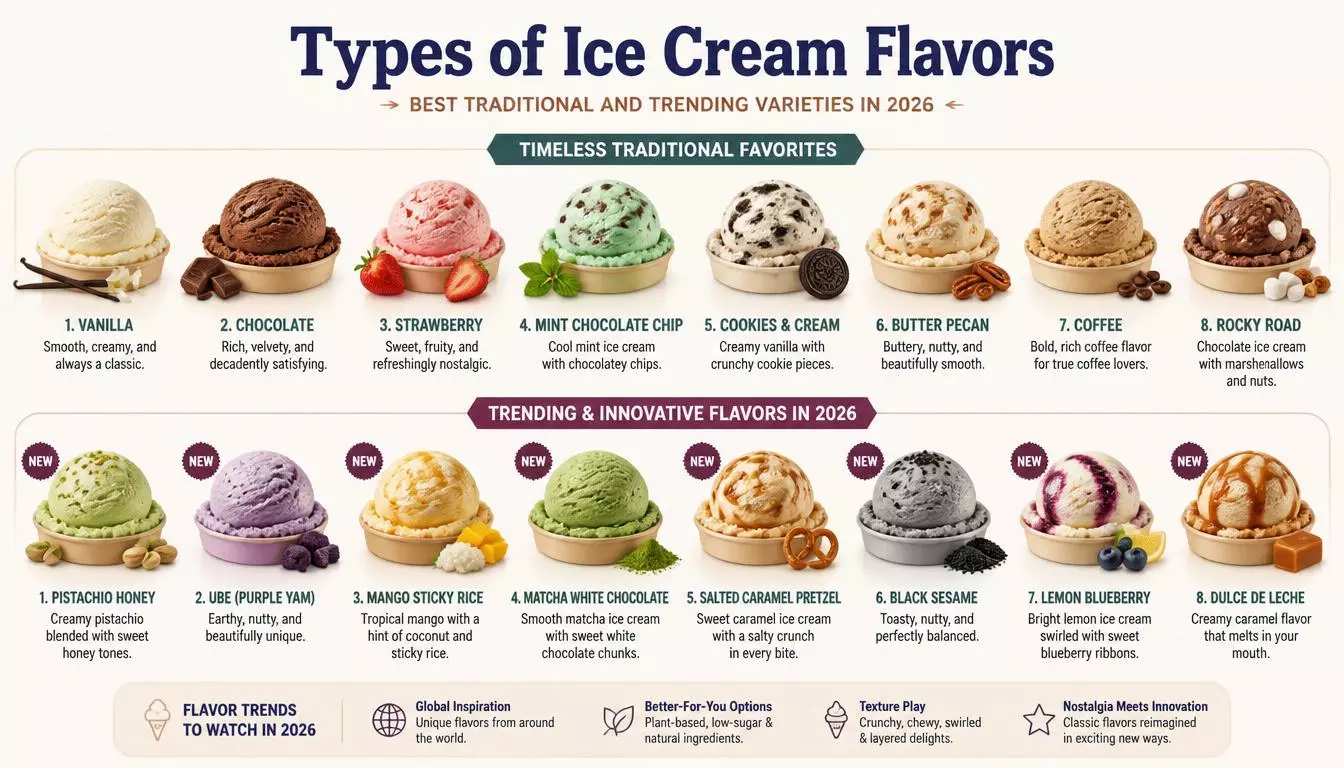 50+ Types of Ice Cream Flavors: Best Traditional and Trending Varieties in 2026