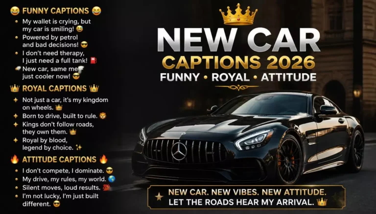650+ Amazing New Car Captions 2026 Funny Royal & Attitude Car Quotes